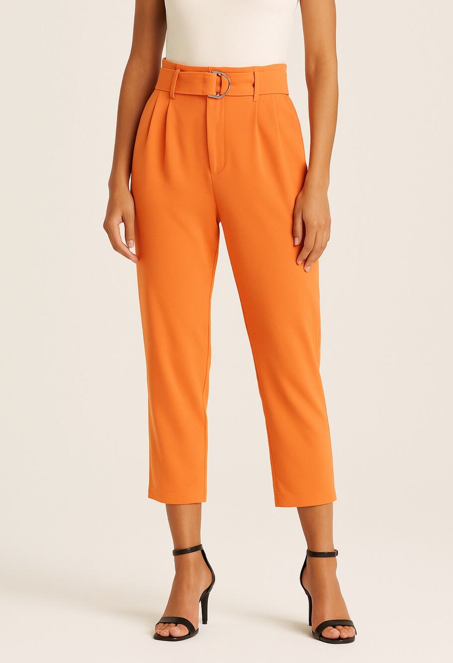 Steve Madden Pants Size Large Orange Cropped Belted High Waist  Workwear NWT